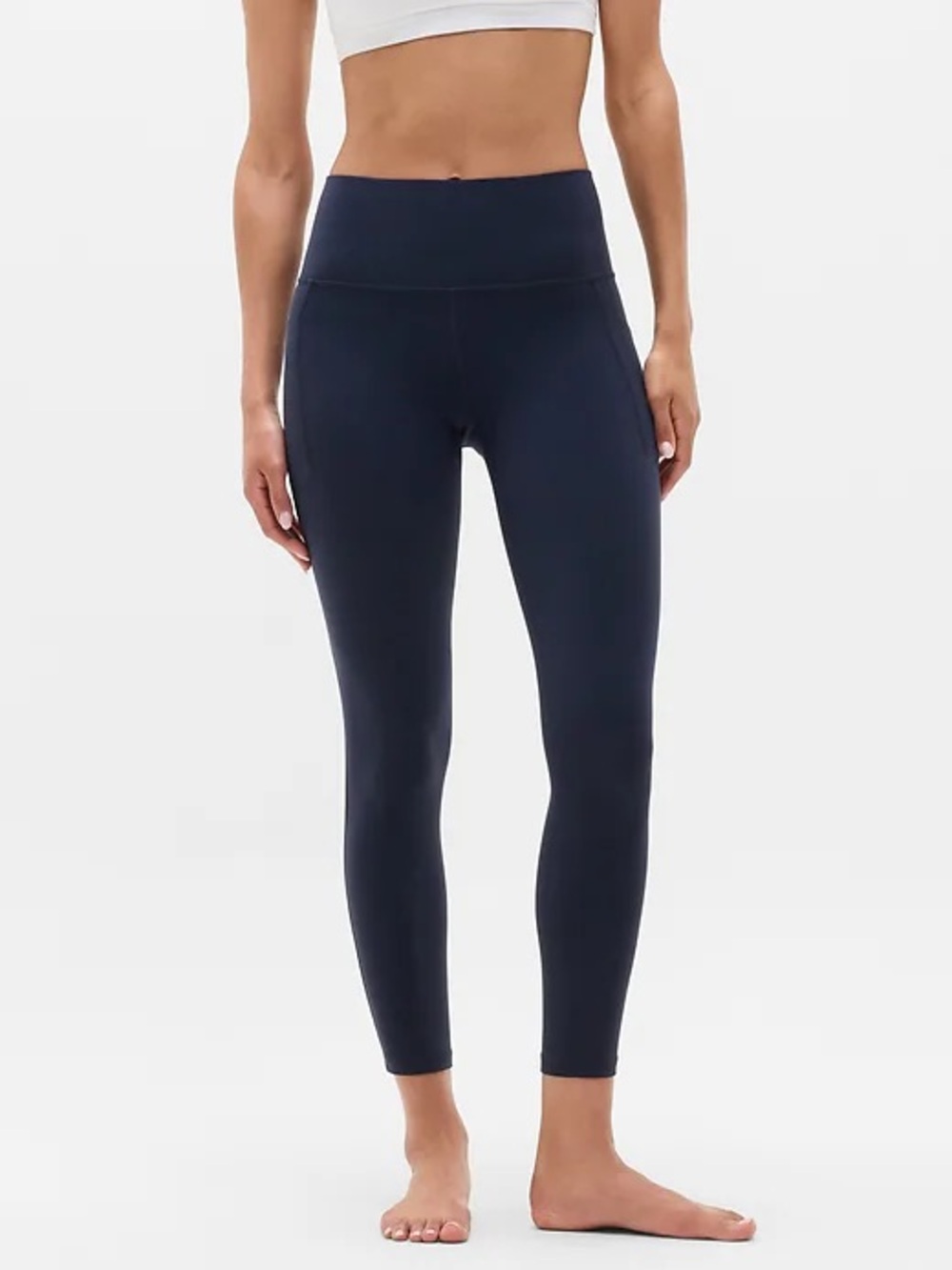 Athleta 7/8 Interval Stash Navy Blue High-Rise Performance Leggings Yoga Medium